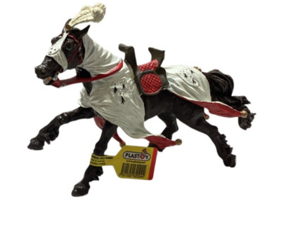 PLASTOY MEDIEVAL KNIGHTS WHITE AND RED HORSE KNIGHT 62024