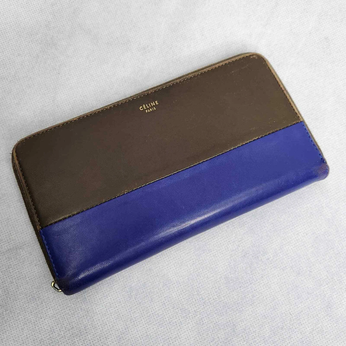 CELINE Long Wallet Leather Brown and Blue Missing Zipper Pull Zip