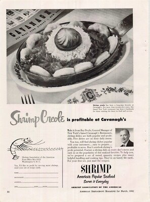 VTG 1952 Print Ad Shrimp Creole Seafood Ray Doyle Cavanagh Restaurant New York