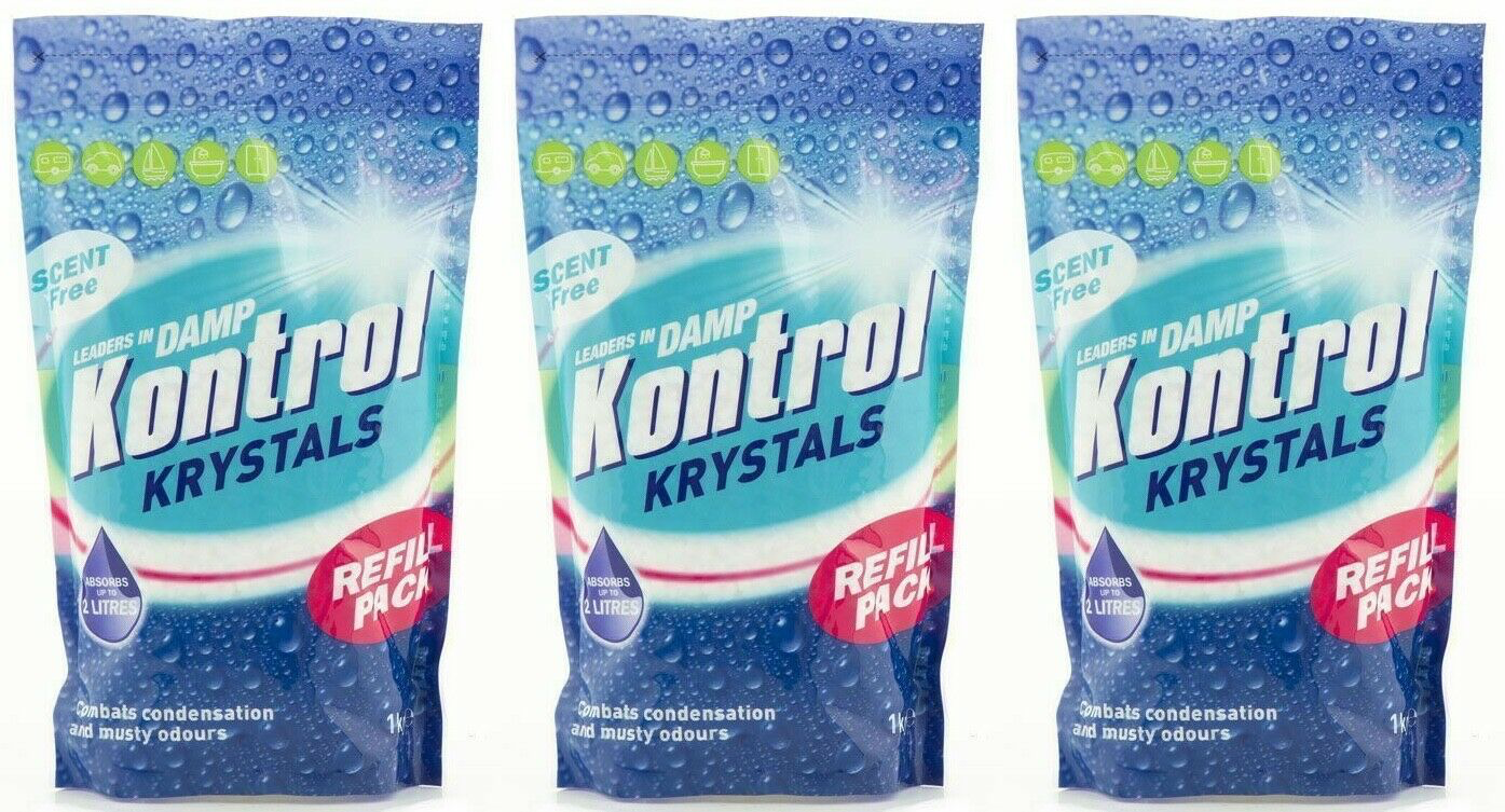 3x Kontrol Dehumidifier Refill Crystals Moisture Damp Mildew Condensation - 1kg