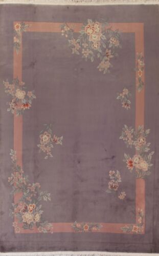 Vintage Purple Art Deco Nichols Chinese Area Rug 9'x12' Wool Handmade Carpet