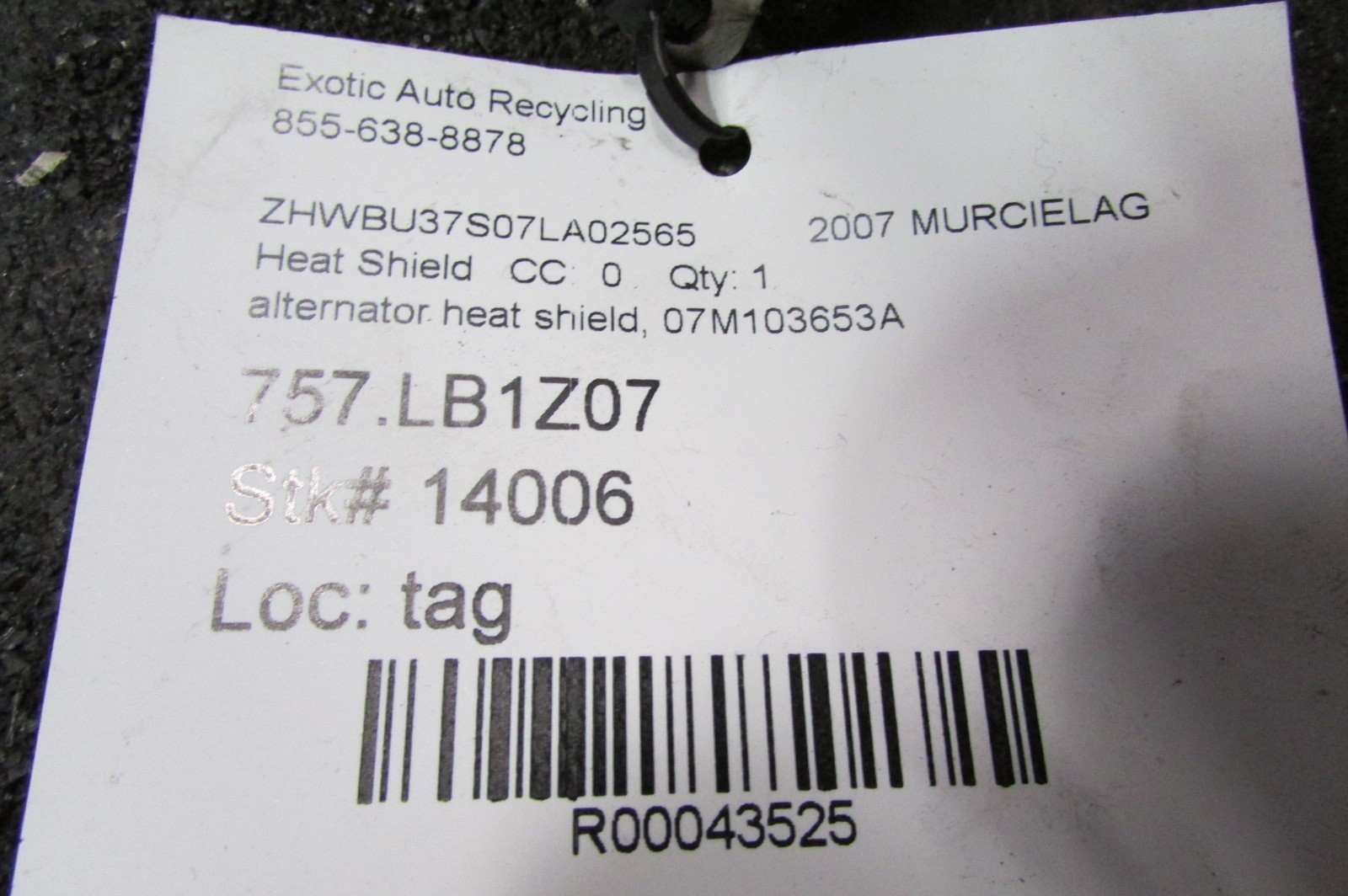 Lamborghini Murcielago, LP640, Alternator Heat Shield, Used, P/N 7M103653A