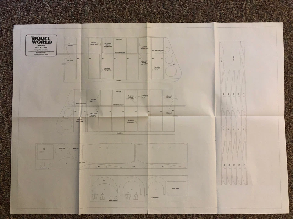 BLUEPRINTS PLANS ONLY-MW3391 PFALZ E1 30” Wingspan For GWS IPS Motor RC Model - Image 3 of 4