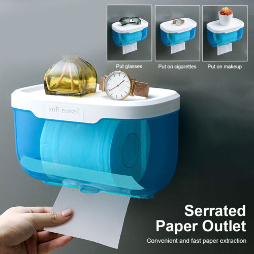 Bathroom Toilet Paper Holder Waterproof Wall Mount Tissue Storage Dispenser Box - Picture 1 of 21