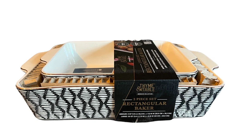 Nuevo Patrón Tomillo y Juego de Mesa 2 Rectangulares Panadero Abstracto Negro Blanco Difícil de Encontrar Foto 2 de 4