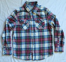 White Red Green Plaid Pearl Snaps Long Sleeve Flannel Shirt - Small Mens Cotton