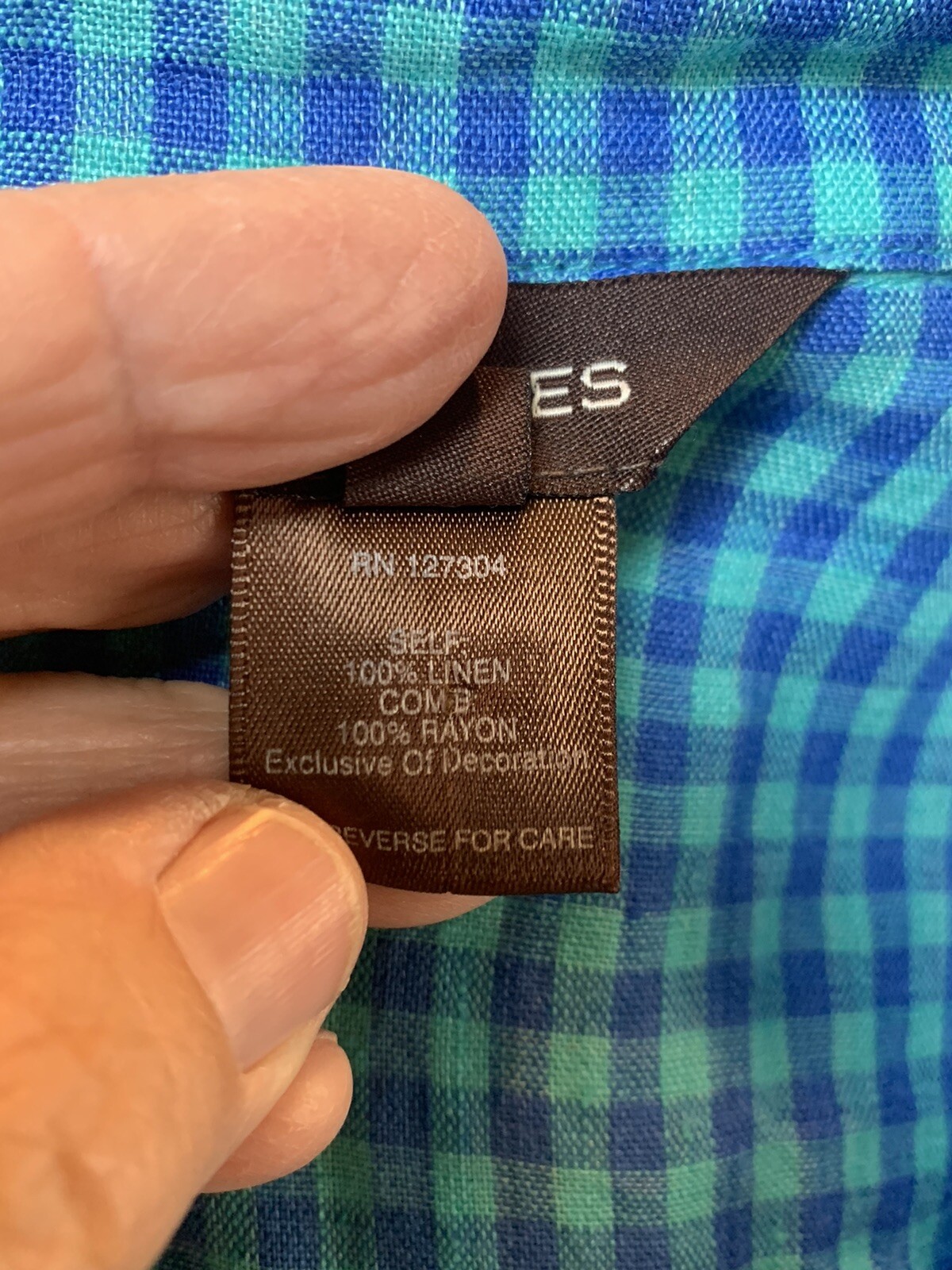 Multiples Women’s Popover Linen Top Tunic Sz. XL X-LARGE Mixed Media Blue Plaid