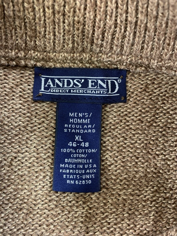 LANDS' END Henley Sweater Mens XL Camel 3-Button Knit 100% Cotton USA Fisherman - Image 3 of 4