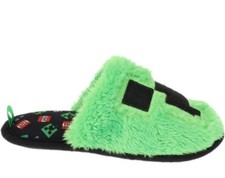 Kids' Minecraft Creeper Slip On Scuff Faux Fur Round Toe Slipper NWT Sz 3/4