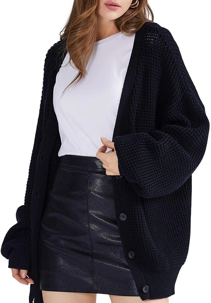 QUALFORT Women s Cardigan Sweater 100 Cotton Button Down Long Sleeve Oversized eBay