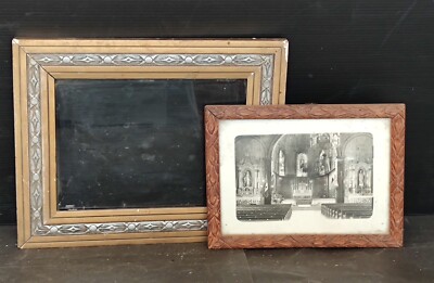 Lot De 2 Petits Cadres Anciens – Tableaux Vintage, 25x25x19 Cm, Générique