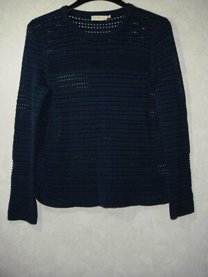 Tory Burch Pullover Sweater Women M Sea Blue Open Knit Crew Long Sleeve