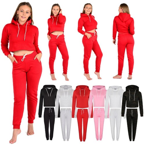 Tuta da ginnastica donna corta Felpe Con Cappuccio Pantaloni Tinta Unita  Donna Pantaloni Sportivi Crop Top Bottom | eBay