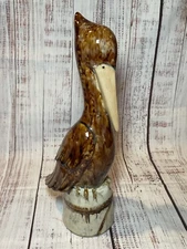 Large 15" Pottery Glazed Ceramic Pelican Bird Statue Nautical Costal Home Decor