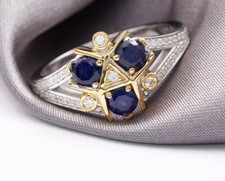 1.68Ct Blue Sapphire Round Cut CZ Engagement Ring Solid 925 Sterling Silver