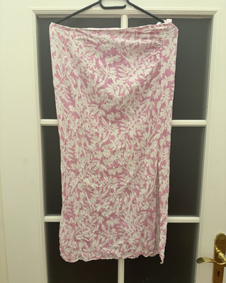 Primark Cares Damen Midi Kleid schulterfrei ärmellos Viskose Rüschen Gr. 40