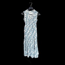 Max Studio London Blue White Floral Smocked Waist Tiered Maxi Dress XS 3904H61