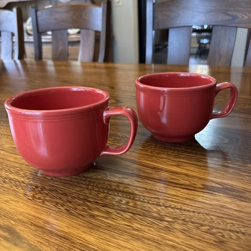 2 Homer Laughlin Fiestaware Red 18 oz Jumbo Mug Soup Cup Bowl