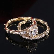3Ct Round Cut Lab Created Diamond Women Bridal Ring Set 14k Yellow Gold Plated