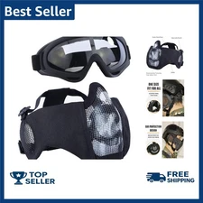AOUTACC Airsoft Protective Gear Set, Half Face Mesh Mask with Ear Protection and