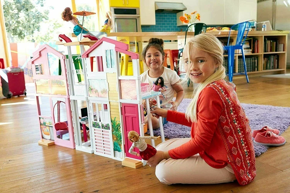 Barbie casa adosada de 3 pisos, con paraguas emergente Dly32 ''Repuestos'' Foto 2 de 4