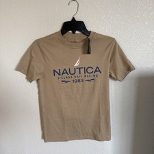 Nautica Boys Gray Logo Graphic Print Crew Neck Short Sleeve Cotton T-Shirt M