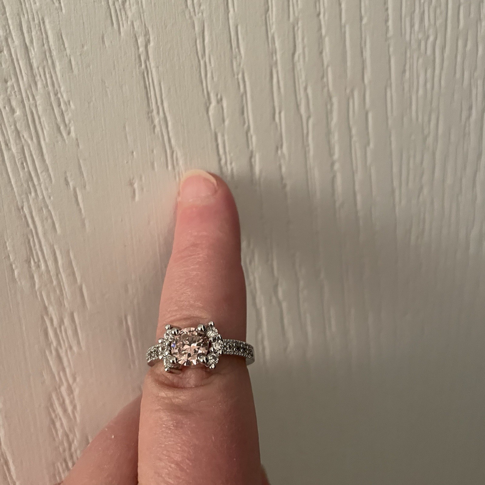 Silver Ring with Pink Gemstone and Clear Accents Size 7
