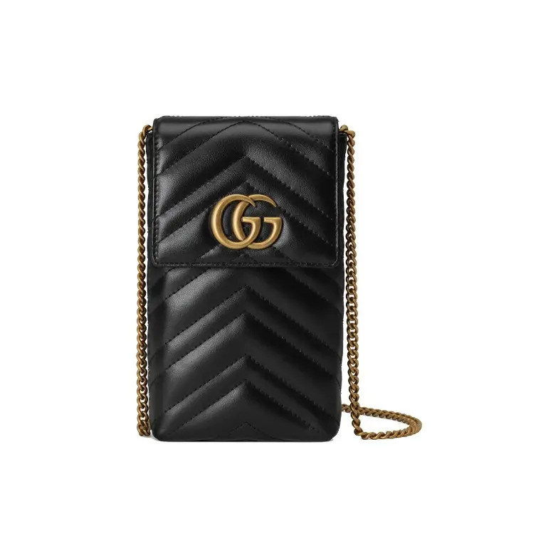 Gucci Marmont Gold Logo Shoulder Bag Handbag Phone Bag Women's 4x1.3x7.8 in