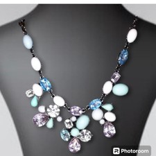 Multi-colored statement necklace with blue, w...