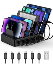 Creative 50W 6-Port USB Charging Station Dock with Cables for Smartphones Tab...