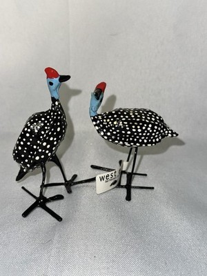 Set Of 2 West Elm Hand Painted Seed Pod Birds Metal Feet Mini Pheasant Fowl Bird