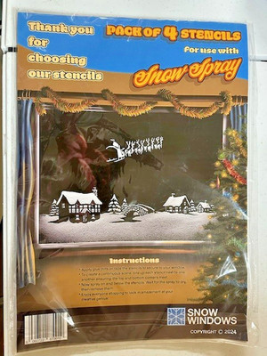 SNOW WINDOWS - Snow Scene Window Stencils Pack Of 4 Reusable Removable