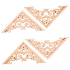 4pcs Wood Carving Onlay Appliques Unpainted Wooden Decals For Cabinet Door Decor
