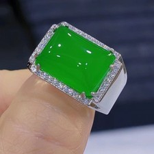 Agate Mens Ring with Green Gemstone Ice-Grade...