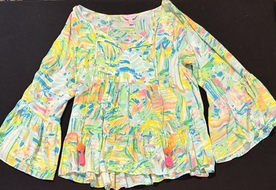 Lilly Pulitzer Amisa Tassel Top in Sea Salt and Sun Women's Size Small