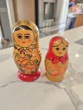 Vintage Authentic Russian Nesting Dolls Matryoshka Babushka Wooden S/2 USSR