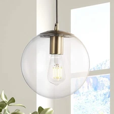 JONATHAN Y Bleecker 7.75 in. 1- Light Clear/Brass Metal/Glass Globe LED Pendant