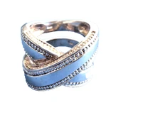 VINTAGE DOUBLE X BAND RING SIZE 7.75 925 STERLING BAND RING SIGNED FAS