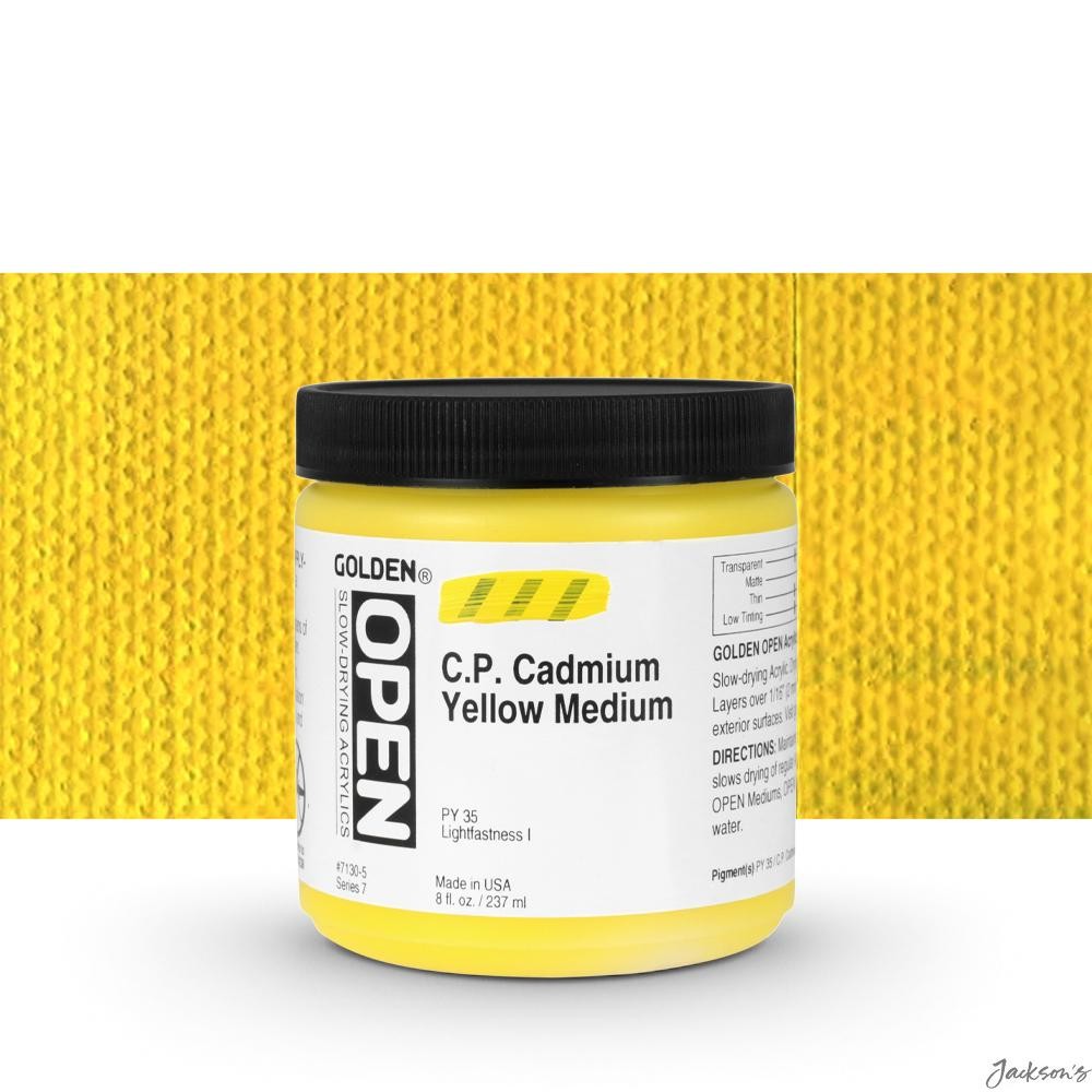 Golden Open Acrylic Paint Cadmium Yellow Medium 237ml Slow Drying Artists Colour