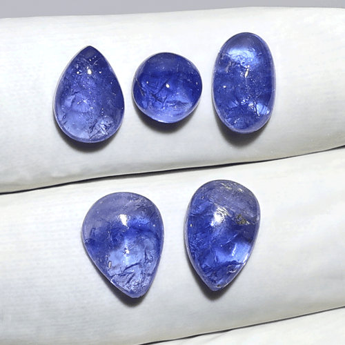 Lotto pietre preziose cabochon tanzanite naturale di lusso blu ~ 5 pezzi alta qualità 7,7 mm-12 mm - Foto 7 di 9