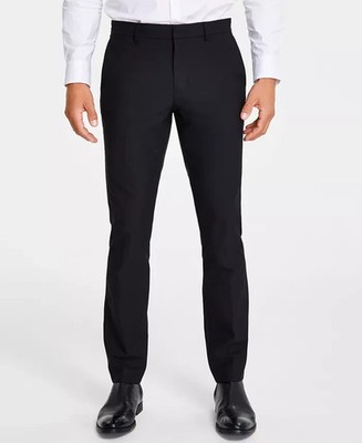 Calvin Klein Men's Black Slim-Fit Stretch Suit Wool Pants 39 x 32 poc0221