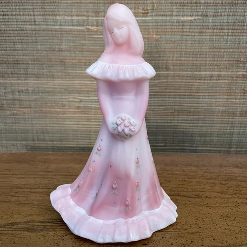 Fenton Art Glass Pink Rosaline Bridesmaid Figurine Lady Hand Painted Garden Rose