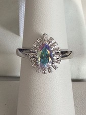 Mystic Topaz Halo Ring 1.30 ctw Sterling Silver Size 7 White Zircon