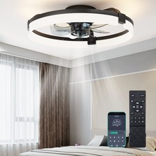 Low Profile Ceiling Fan with Light, 19in Flush Mount Bladeless Fan, Dimmable LED