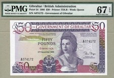 GIBRALTAR: 50 Pounds Banknote,(UNC SUPERB GEM PMG67),P-24,27.11.1986,No Reserve!