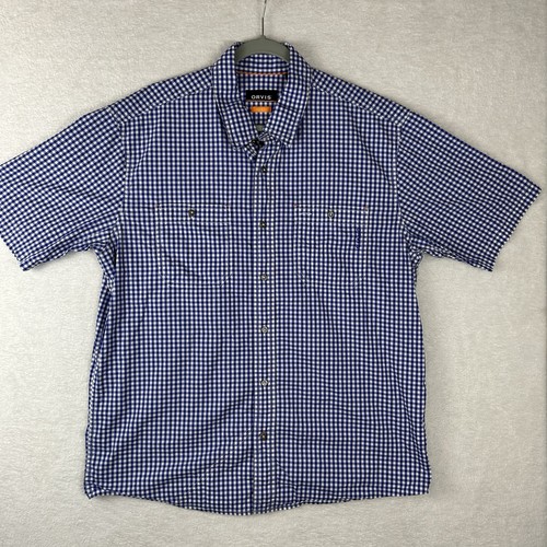 Orvis Active Fit Shirt Mens L Blue Gingham Plaid Check Short Sleeve River Guide