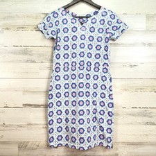 T by Talbots Womens S Short Sleeve Floral Blue V Neck Cotton Modal Dress