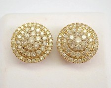 2Ct Round Cut Real Moissanite Halo Cluster Stud Earrings 14K Yellow Gold Plated