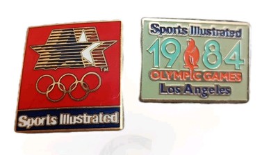Vtg 1984 L.A. Summer Olympic Games Sponsor Sports Illustrated 2 Lapel Pin Set