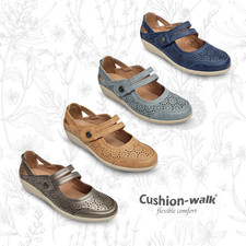 Womens Wide Fit Cushion Walk Mary Jane Wedge Shoes E + EEE Fit Sandals Strap